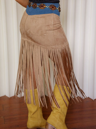 Molly Green - Lacey Denim Fringe Skirt - Skirts