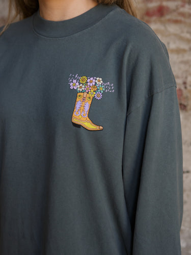 Nashville Bootiful Long Sleeve tee with crew neck, long sleeves, relaxed fit, 100% cotton, and graphic print.