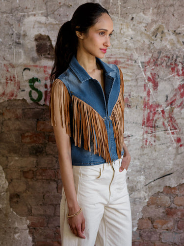Micah Denim Fringe Vest