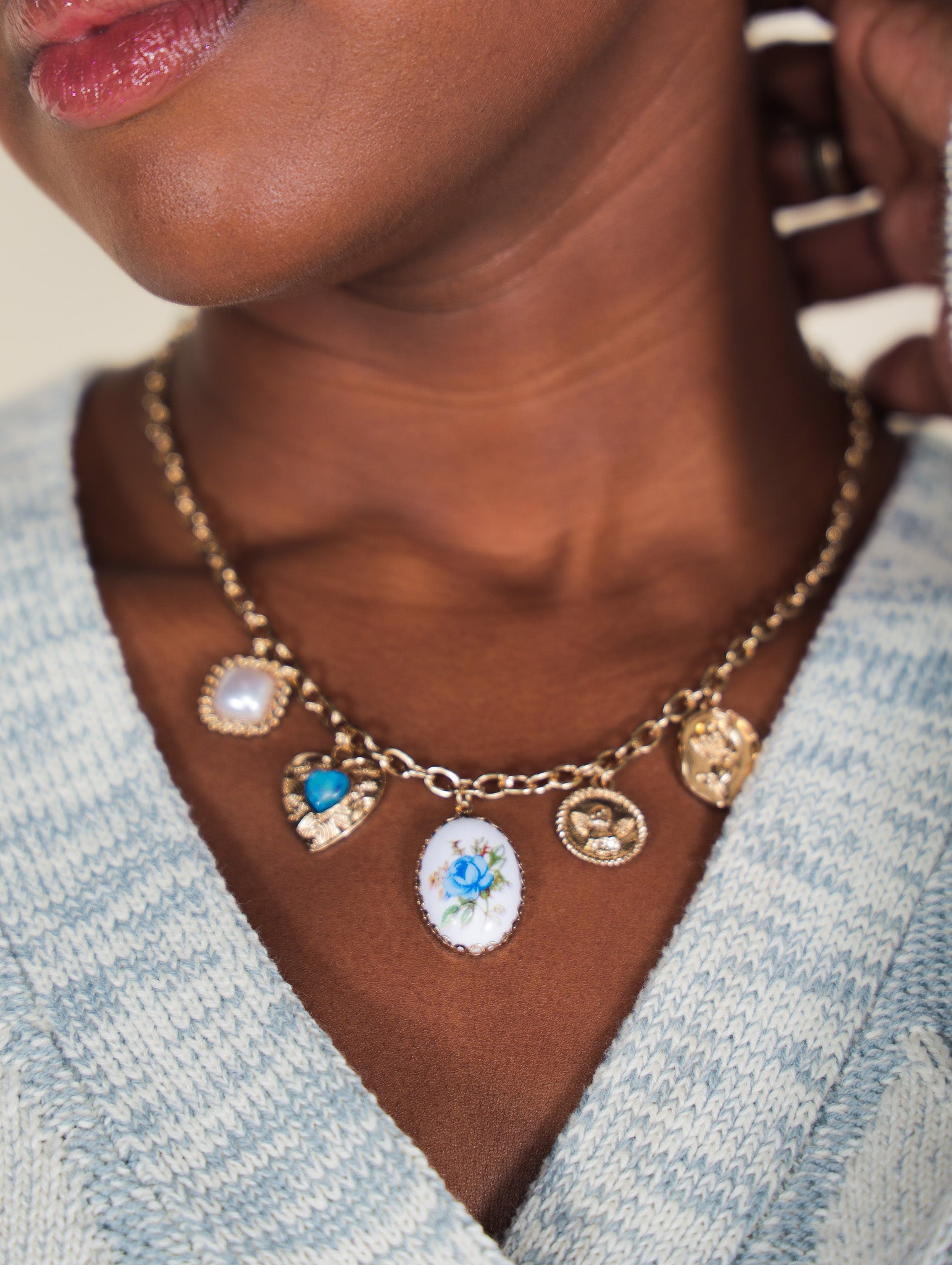 Blue Rose Trinket Necklace