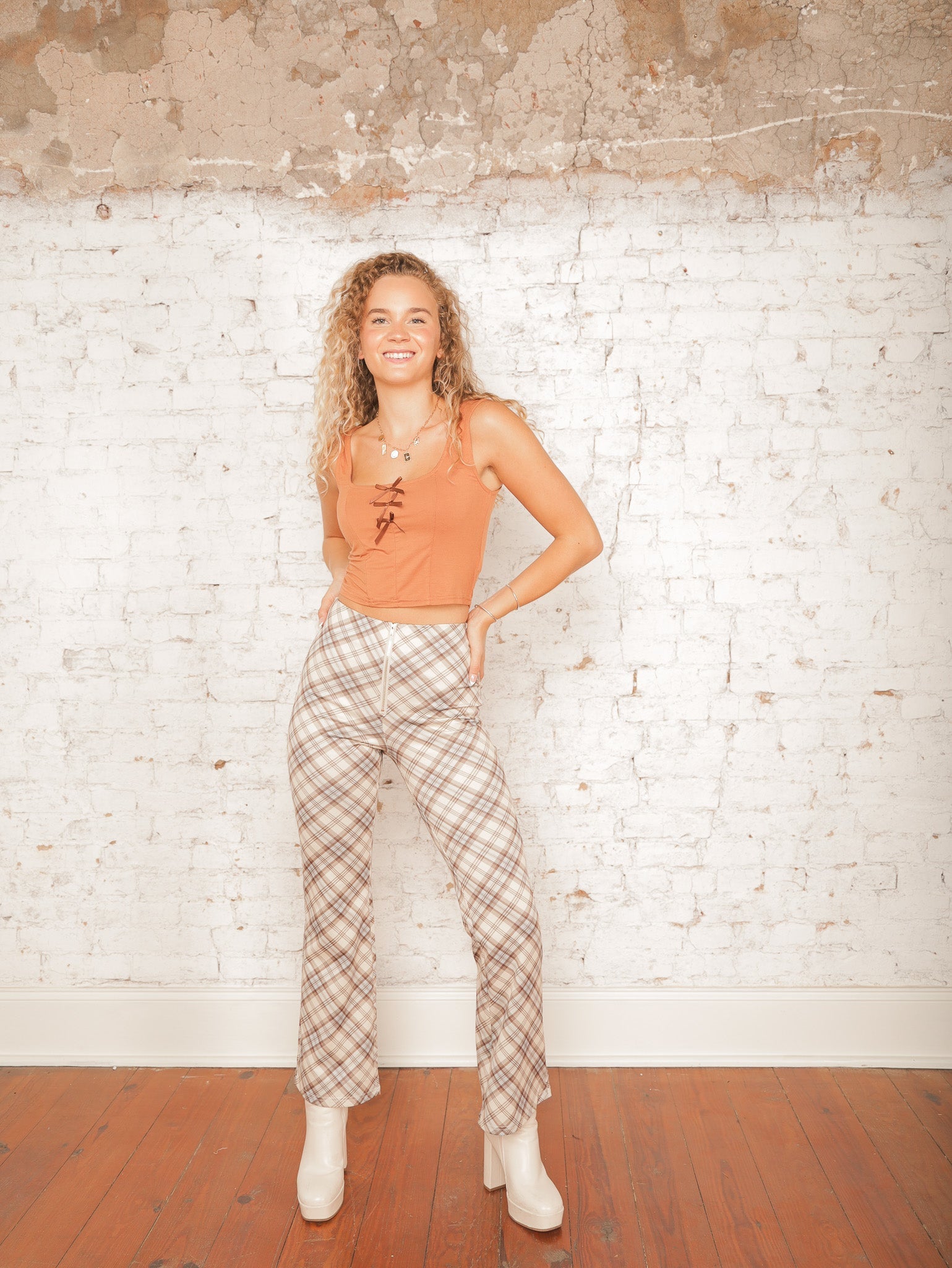 Caledonia Plaid Flare Pants Molly Green - Main Image