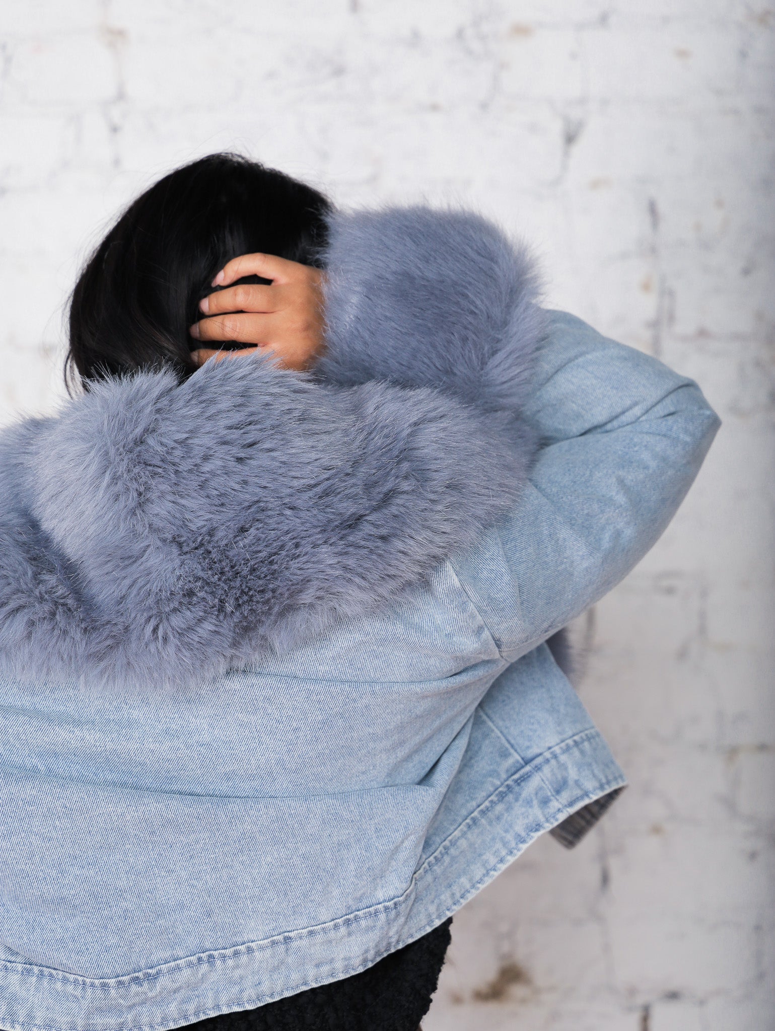 Minnie Furry Denim Jacket Molly Green Small Black