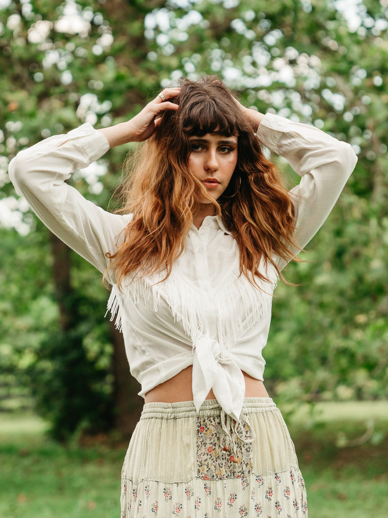 Molly Green - Fray Fringe Button Up - Dressy_Tops