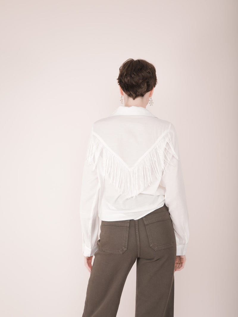 Molly Green - Fray Fringe Button Up - Dressy_Tops