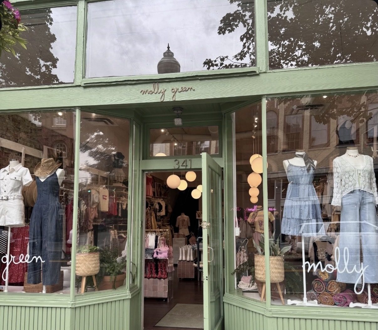 Molly Green's historic green storefront on Main Street in Downtown Franklin